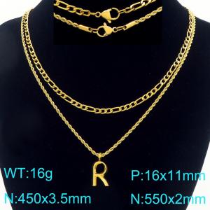Personalized and fashionable stainless steel gold-plated double-layer layered necklace with bubble letter pendant - KN296898-Z
