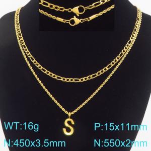 Personalized and fashionable stainless steel gold-plated double-layer layered necklace with bubble letter pendant - KN296899-Z