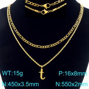 Personalized and fashionable stainless steel gold-plated double-layer layered necklace with bubble letter pendant - KN296900-Z