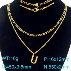 Personalized and fashionable stainless steel gold-plated double-layer layered necklace with bubble letter pendant - KN296901-Z