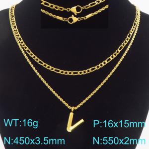 Personalized and fashionable stainless steel gold-plated double-layer layered necklace with bubble letter pendant - KN296902-Z