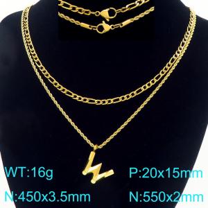 Personalized and fashionable stainless steel gold-plated double-layer layered necklace with bubble letter pendant - KN296903-Z