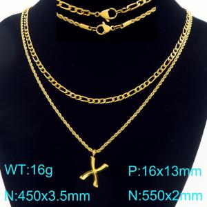 Personalized and fashionable stainless steel gold-plated double-layer layered necklace with bubble letter pendant - KN296904-Z