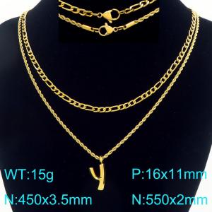 Personalized and fashionable stainless steel gold-plated double-layer layered necklace with bubble letter pendant - KN296905-Z