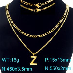 Personalized and fashionable stainless steel gold-plated double-layer layered necklace with bubble letter pendant - KN296906-Z