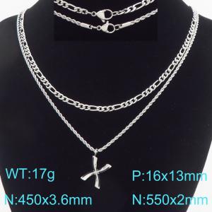 Personalized and fashionable stainless steel double layered necklace with bubble letter pendant - KN296930-Z