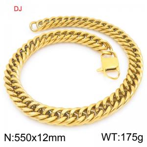 Stainless Steel Cuban Chain Necklace Gold Color - KN298323-Z
