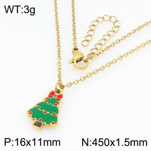 Stainless steel Christmas Bow Christmas Tree Dripping Oil necklace for ladies as Jewelry Gifts - KN298664-Z