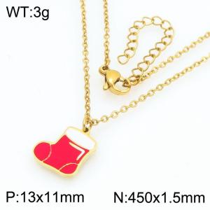 Stainless steel Christmas Red snow boots Dripping Oil necklace for ladies as Jewelry Gifts - KN298666-Z
