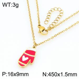Stainless steel Christmas Love red gloves Dripping Oil necklace for ladies as Jewelry Gifts - KN298668-Z