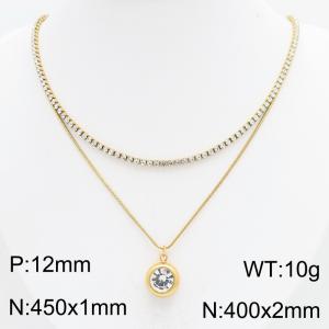 Stainless Steel Stone Necklace - KN303382-HR