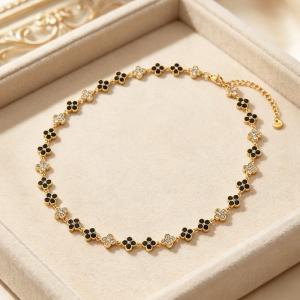 Gold Plated Stainless Steel Choker Necklace for Women, Colorful Crystal Clavicle Chain Adjustable Lucky Jewelry Gift - KN303971-CAJY