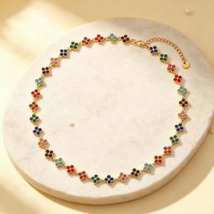 Gold Plated Stainless Steel Choker Necklace for Women, Colorful Crystal Clavicle Chain Adjustable Lucky Jewelry Gift - KN303977-CAJY