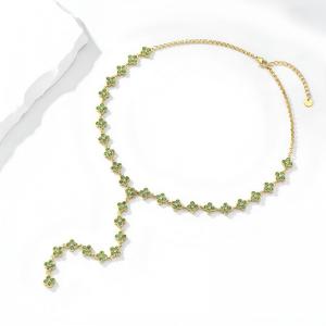Stainless Steel Four Leaf Clover Y Necklace  Gold Plated Wine Red Rhinestone Lucky Clover Lariat Adjustable Women Trendy Necklace - KN304010-CAJY