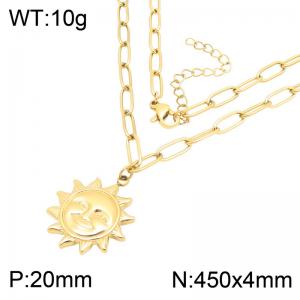 Stainless Steel Smiling Sun Face Pendant Necklace for Women, 20mm 3D Embossed Sun Charm Paperclip Link Chain Necklace, Waterproof Celestial Dainty Jewelry Gift 45cm - KN304157-GC