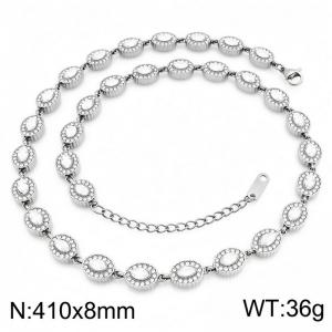 Sparkly Oval Halo CZ Tennis Necklace,  Stainless Steel Crystal Oval Link Chain Necklace, Adjustable Statement Jewelry for Women - KN305364-CAJY