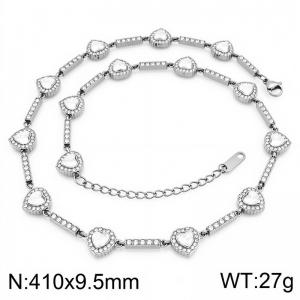 Sparkly CZ Heart Tennis Necklace,  Stainless Steel Love Heart Crystal Link Chain Necklace, Adjustable Sweet Heart Jewelry for Women - KN305365-CAJY