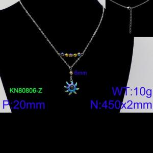 European and American fashion stainless steel handmade beaded splicing fine O-chain hanging black stone sun pendant charm silver necklace - KN80806-Z