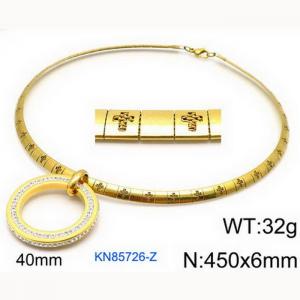 European and American fashion stainless steel cross pattern gold necklace hanging hollow round diamond pendant - KN85726-Z