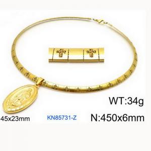 European and American fashion stainless steel cross pattern gold necklace hanging oval Virgin pendant - KN85731-Z