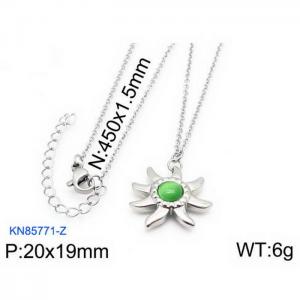 450mm Women Stainless Steel Links Necklace with Green Gem flower - KN85771-Z