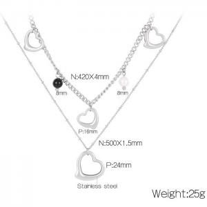 Fashion Pearl Heart Pendant Double Chain Stainless Steel Non Fading Jewelry Necklaces - KN85914-Z