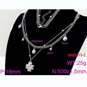 Fashion Bead Four Heart Necklace Double Chain Non Fading Stainless Steel Jewelry Necklaces - KN85919-Z
