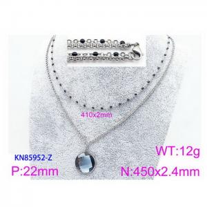 450mm Women Stainless Steel&Black Stone Double Style Chain Necklace with Blue Pixeled Mirror - KN85952-Z