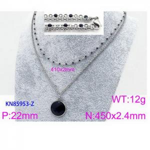450mm Women Stainless Steel&Black Stone Double Style Chain Necklace with Black Pixeled Mirror - KN85953-Z