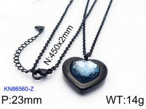 Black Gold Plating Pedant Necklace with 14mm Blue Heart Crystal - KN86560-Z