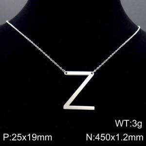 Steel colored stainless steel O-chain letter Z necklace - KN88022-K