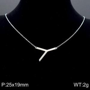 Steel colored stainless steel O-chain letter Y necklace - KN88023-K