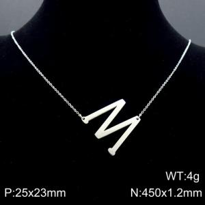 Steel colored stainless steel O-chain letter M necklace - KN88024-K