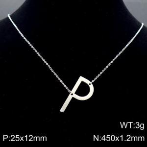 Steel colored stainless steel O-chain letter P necklace - KN88026-K