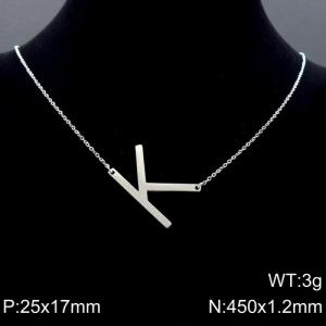 Steel colored stainless steel O-chain letter K necklace - KN88027-K