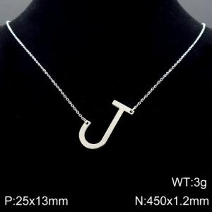 Steel colored stainless steel O-chain letter J necklace - KN88028-K