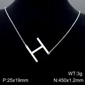 Steel colored stainless steel O-chain letter H necklace - KN88030-K