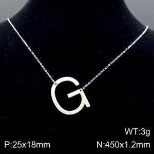 Steel colored stainless steel O-chain letter G necklace - KN88031-K