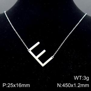 Steel colored stainless steel O-chain letter E necklace - KN88032-K