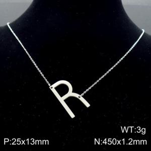 Steel colored stainless steel O-chain letter R necklace - KN88033-K