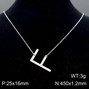 Steel colored stainless steel O-chain letter F necklace - KN88034-K