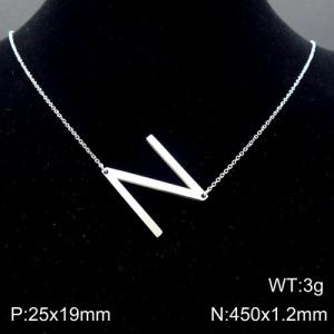 Steel colored stainless steel O-chain letter N necklace - KN88035-K