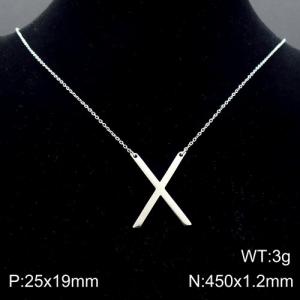 Steel colored stainless steel O-chain letter X necklace - KN88038-K