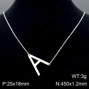 Steel colored stainless steel O-chain letter A necklace - KN88045-K