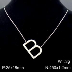 Steel colored stainless steel O-chain letter B necklace - KN88046-K