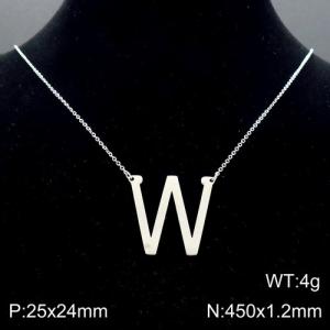 Steel colored stainless steel O-chain letter W necklace - KN88047-K