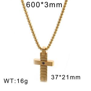 Gold-Plating Mini Fashion Cross Men's Necklace with Diamond Pendant - KN88286-K