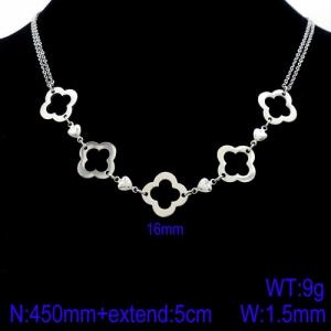 Fashion Stainless Steel Hollow Four Leaf Necklace Double Chain Non Fading Jewelry Necklaces - KN93274-ZC
