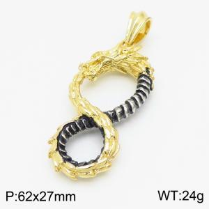 Unisex Half Gold Plated Stainless Steel Twisted Chinese Dragon Pendant - KP100397-KJX
