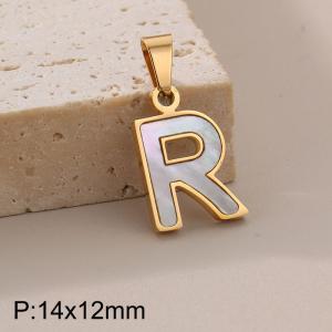 Stainless steel shell letter pendant R - KP115530-K